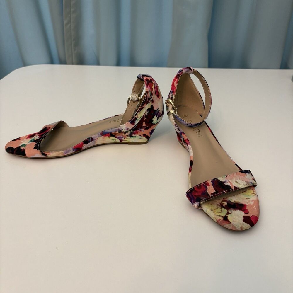 Dream Pairs Shoes Womens 9 Pink White‎ Sandals 2" Wedge Heel Dressy Feminine